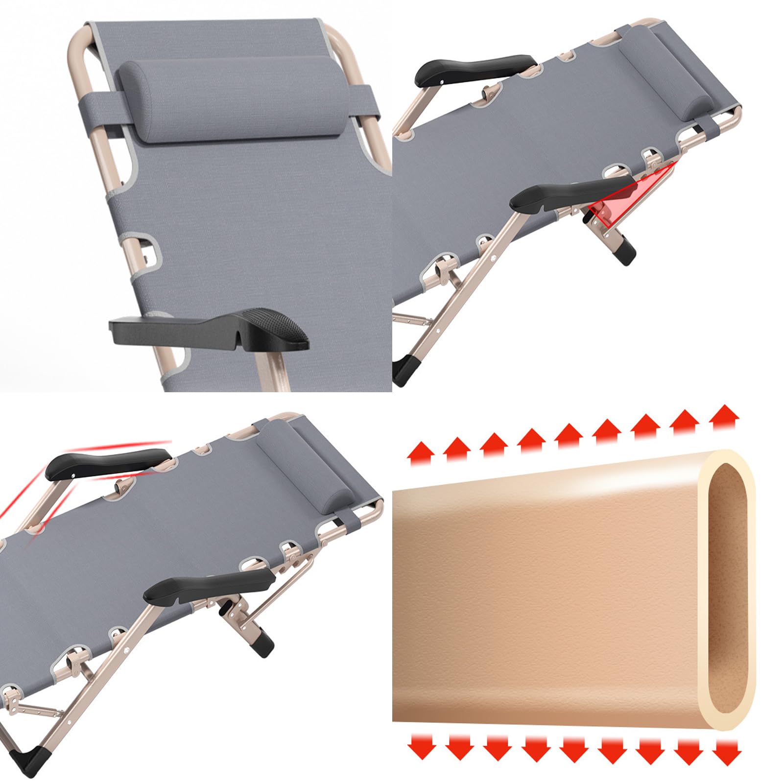 HUHJYUGE Tumbona Plegable Jardin, Ajustable Hamaca Reclinable Plegable Gravedad Cero, Silla Plegable Playa con Reposacabezas, para Exteriores, Playa, Césped, Camping, Piscina