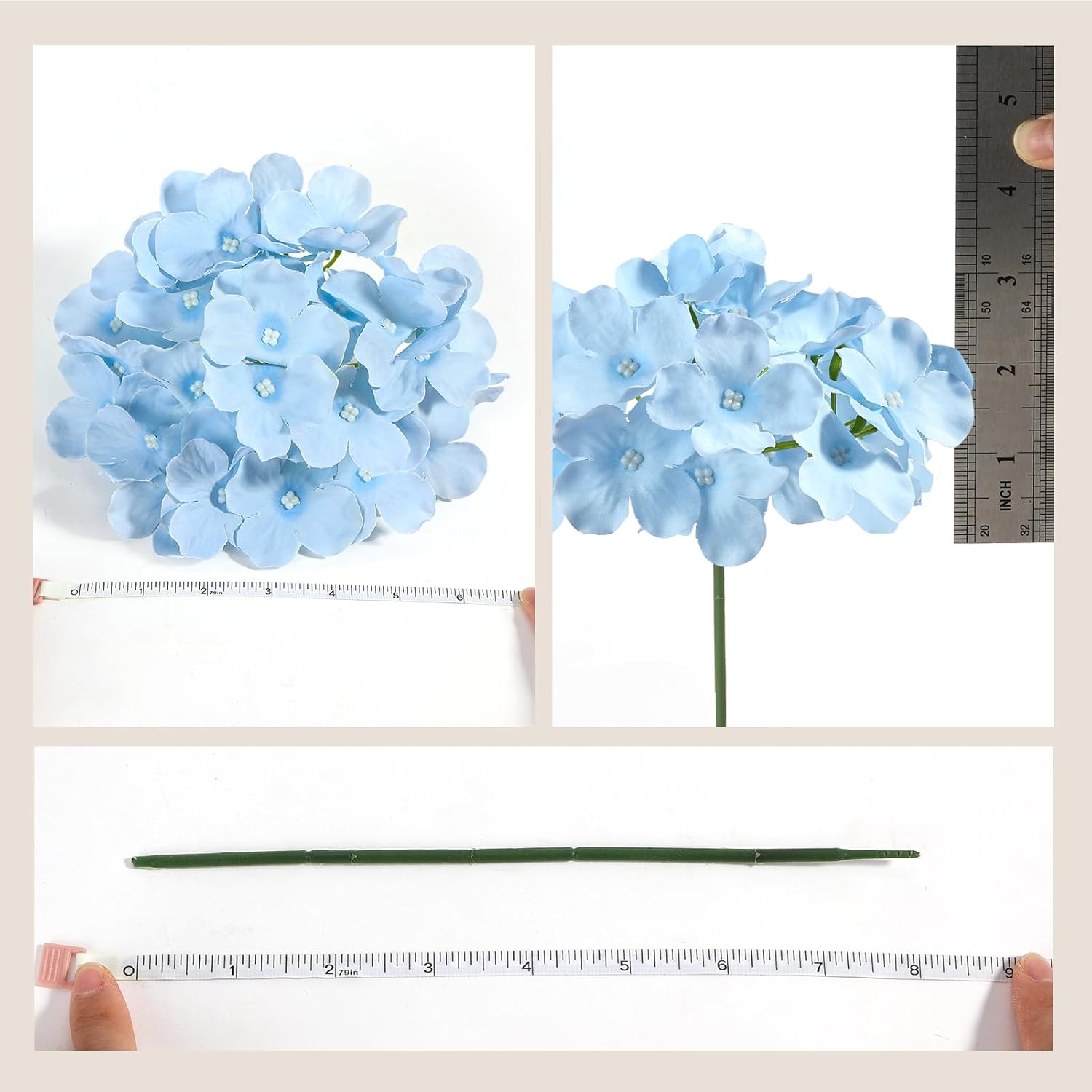 Auihiay 46 PCS Hydrangea Artificial Flowers Silk Hydrangea Heads with Stems, Bule Artificial Hydrangea Flowers for DIY Wedding Centerpiece, Garden, Home, Party, Baby Shower Decor