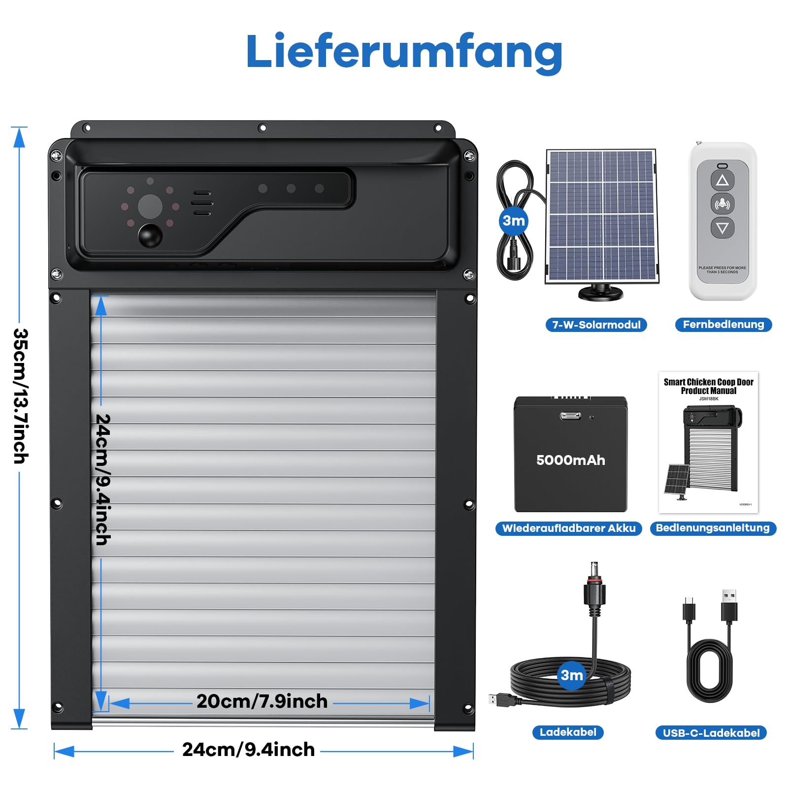 1080P Kamera Automatische Hühnerklappe Solar mit WiFi App Steuerung, Aluminum Hühnerklappe Automatisch mit Timer, Fernbedienung, Intelligenter Einklemmschutz Elektrische Hühnertür, Rolltor-Design