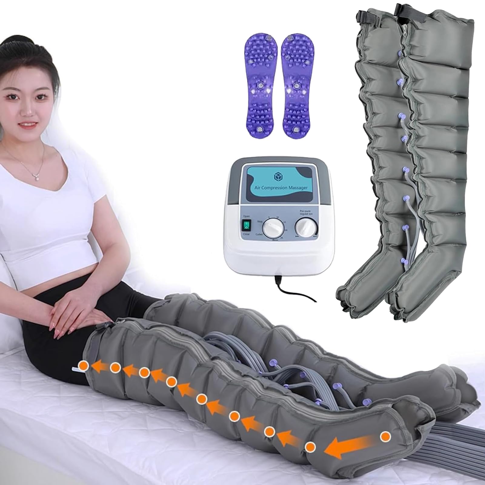 Presso Terapia Gambe Linfodrenante, 8 Camere Pressoterapia Linfodrenaggio per Casa, Pressoterapia Linfodrenaggio Total Body Con Funzione Di Cronometraggio (8 Camere, 2gambe)