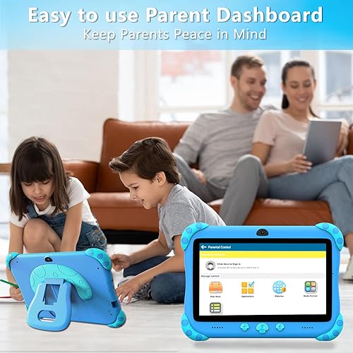 Miniatura 4 de YINOCHE Tablet infantil de 7 pulgadas con funda, WiFi, tableta Android para niños, almacenamiento de 32 GB, cámara doble, funda a prueba de golpes,