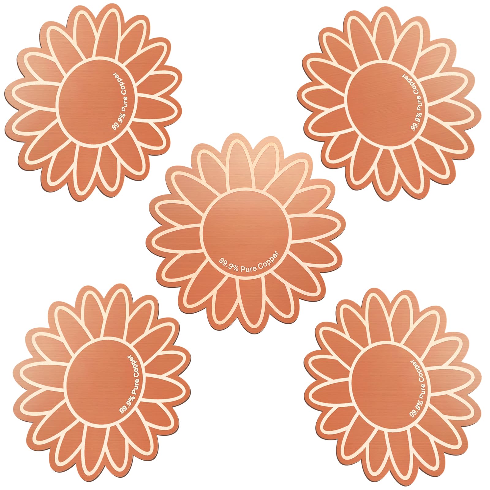 5Pcs Bird Bath Copper Disk 99.99% Pure Copper Purification Disk 0.6mm for Clean Water via Natural Physics Universal Fit for All Season Outdoor Birdbaths,Bowls and Garden Fountains(Sunflower)