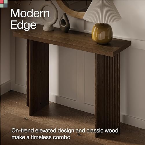 Vista 16 de Mesa consola acanalada, escritorio de entrada pequeño para espacios estrechos, decoración moderna del hogar de mediados de siglo, muebles de sala