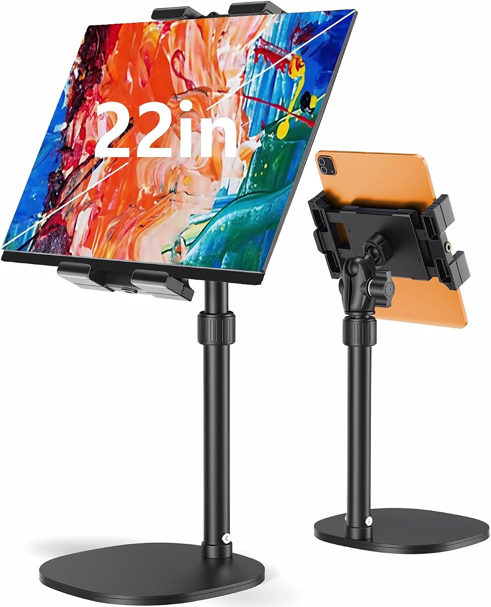 OHLPRO Heavy Duty Portable Monitor Stand for Desk, 22.83" Ultra Tall Tablet Holder with Wide Steel Base, 5.5 LB Capacity, iPad Stand Fits 5-22" Screen, iPad Pro 12.9 13, Office, Kitchen, Drawing