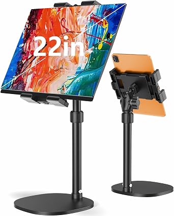 OHLPRO Heavy Duty Portable Monitor Stand for Desk, 22.83" Ultra Tall Tablet Holder with Wide Steel Base, 5.5 LB Capacity, iPad Stand Fits 5-22" Screen, iPad Pro 12.9 13, Office, Kitchen, Drawing