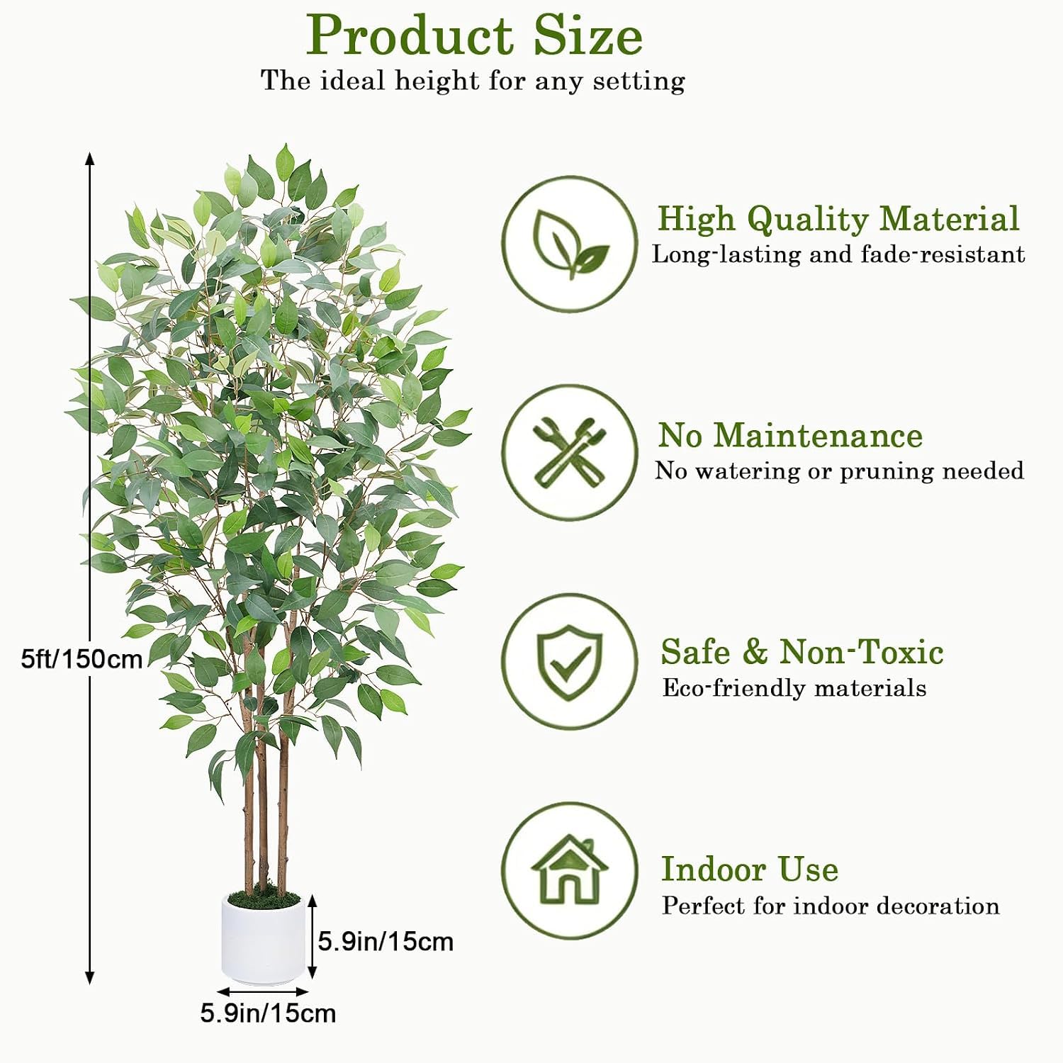 Planta Artificial Ficus 150cm Arbol Artificial Exterior Interior