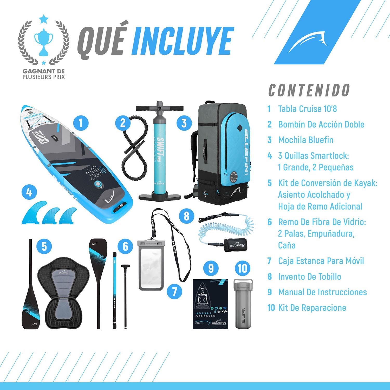 Bluefin SUP Tabla de Paddle Surf Hinchable Cruise 10'8 Adultos Incluye Accesorios
