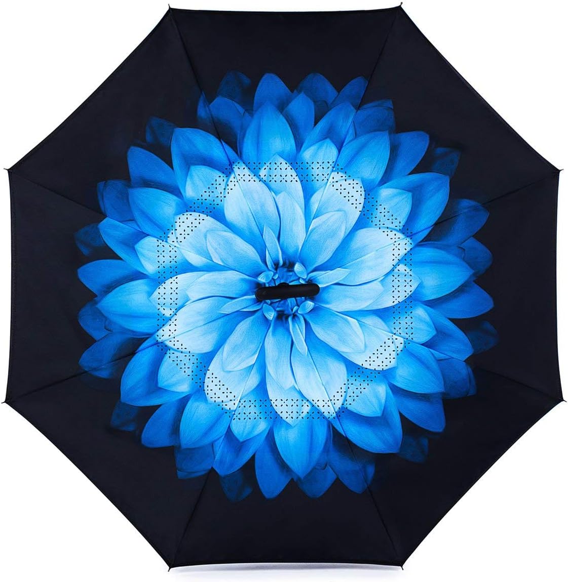 Monstleo Inverted Umbrella,Double Layer Reverse Umbrella for Car and Outdoor Use by, Windproof UV Protection Big Straight Umbrella with C-Shaped Handle and Carrying Bag (Blue daisy)