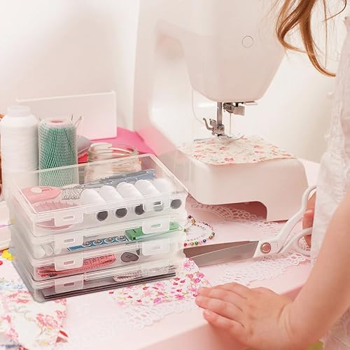 Miniatura 4 de Rocutus Contenedores de almacenamiento de plástico transparente, paquete de 8 mini cajas de cuentas con tapa con bisagras, tamaño grande (7.7 x 4.1