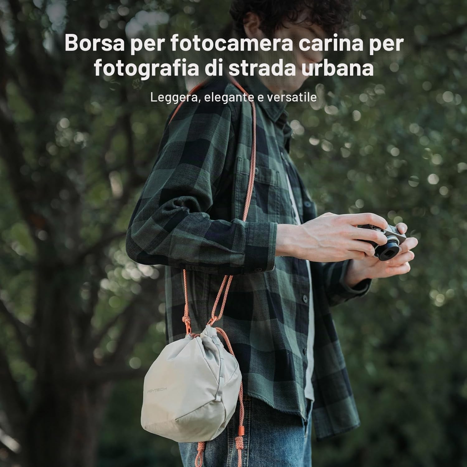 PGYTECH OneGo Borsa a Tracolla per Fotocamera con Coulisse, Custodia Morbida Compatibile con Fotocamere Mirrorless Nikon/Canon/Sony/Fuji/Action/DJI OSMO Pocket 4/3, Bianco