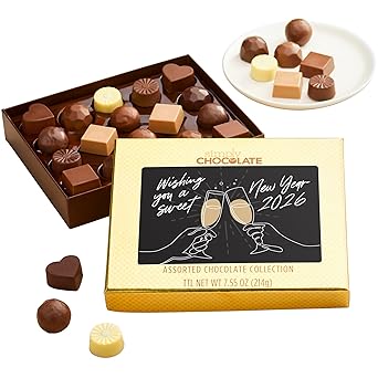 Simply Chocolate 18 Piece Wish Sweet New Year Boxed Chocolates Pefect for Family, Friends, Coworkers, Corporate Gifting, Snack Gift Basket, Goumet Food Gifts