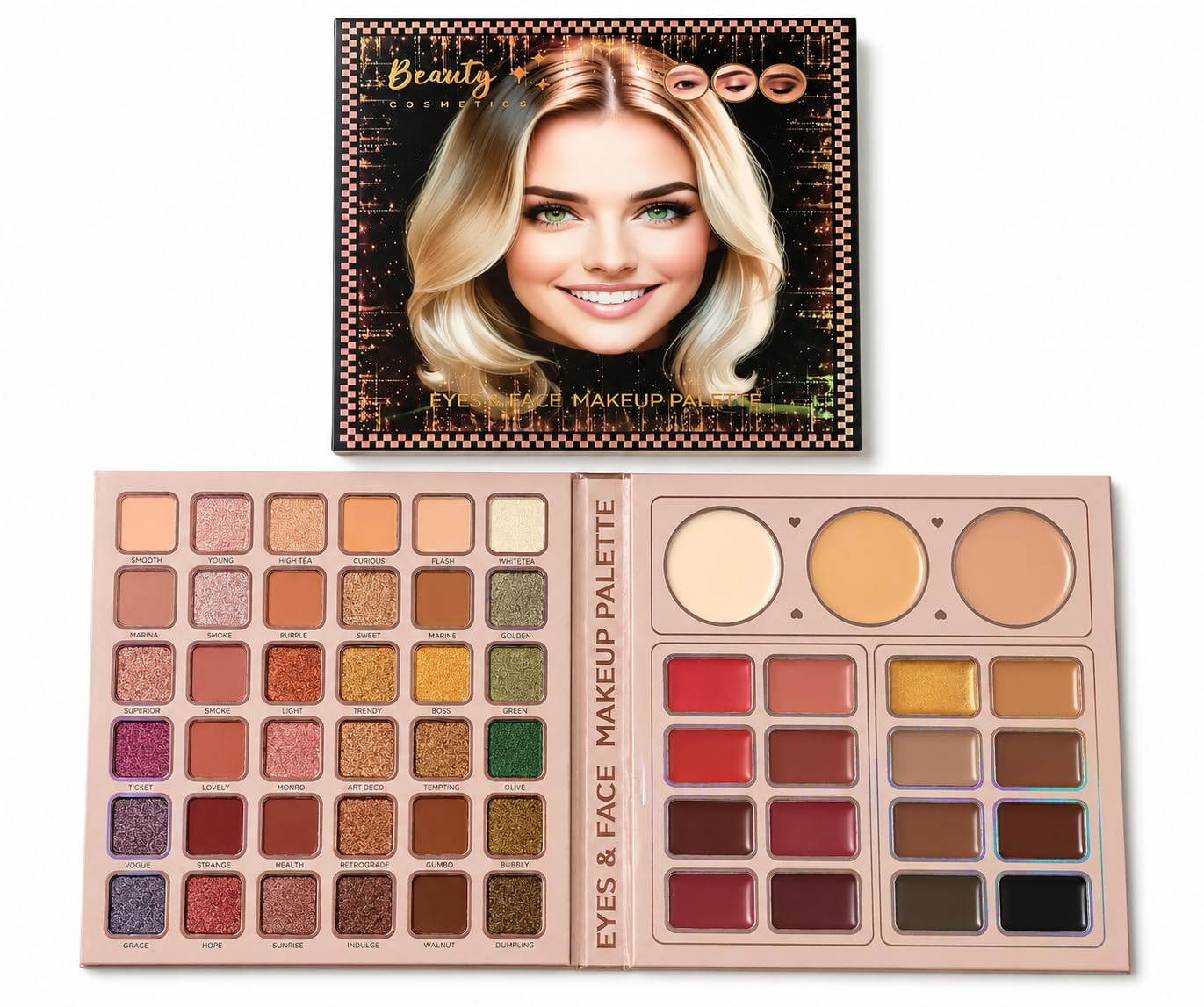 48 Color Eyeshadow Makeup Palette with Face Powders, Professional Cosmetic Kit for Women, Matte Shimmer Nude Smokey Shades, Travel Friendly Beauty Palette-image-47