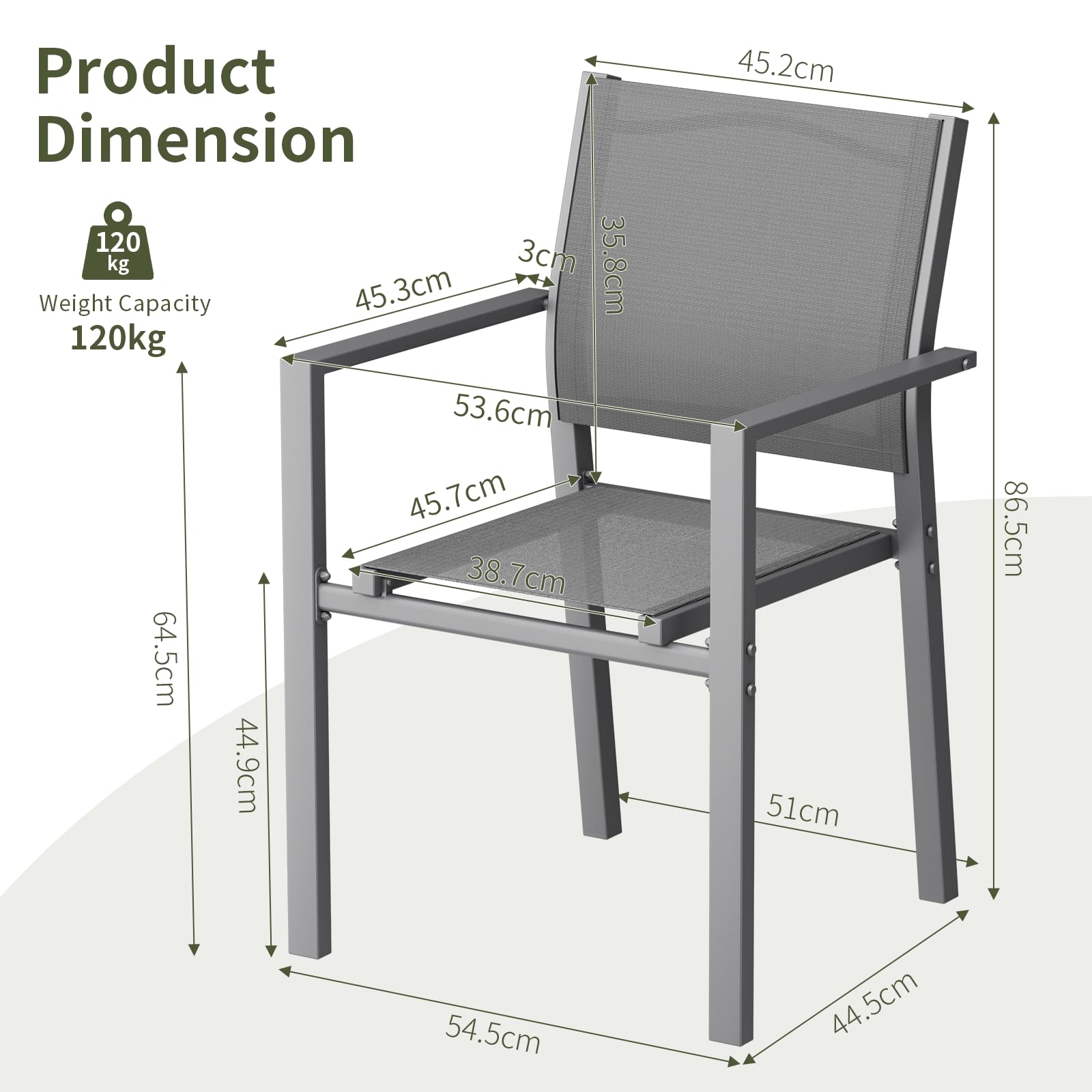 LIFERUN Juego de 6 sillas de jardín apilables Teslin y Estructura de Metal, sillas de balcón, sillas de Comedor para Exteriores, para terraza, jardín, Piscina, hasta 120 kg, Gris, 6 pcs | Teslin - Silla de jardín con estructura de metal (120 kg, transpira