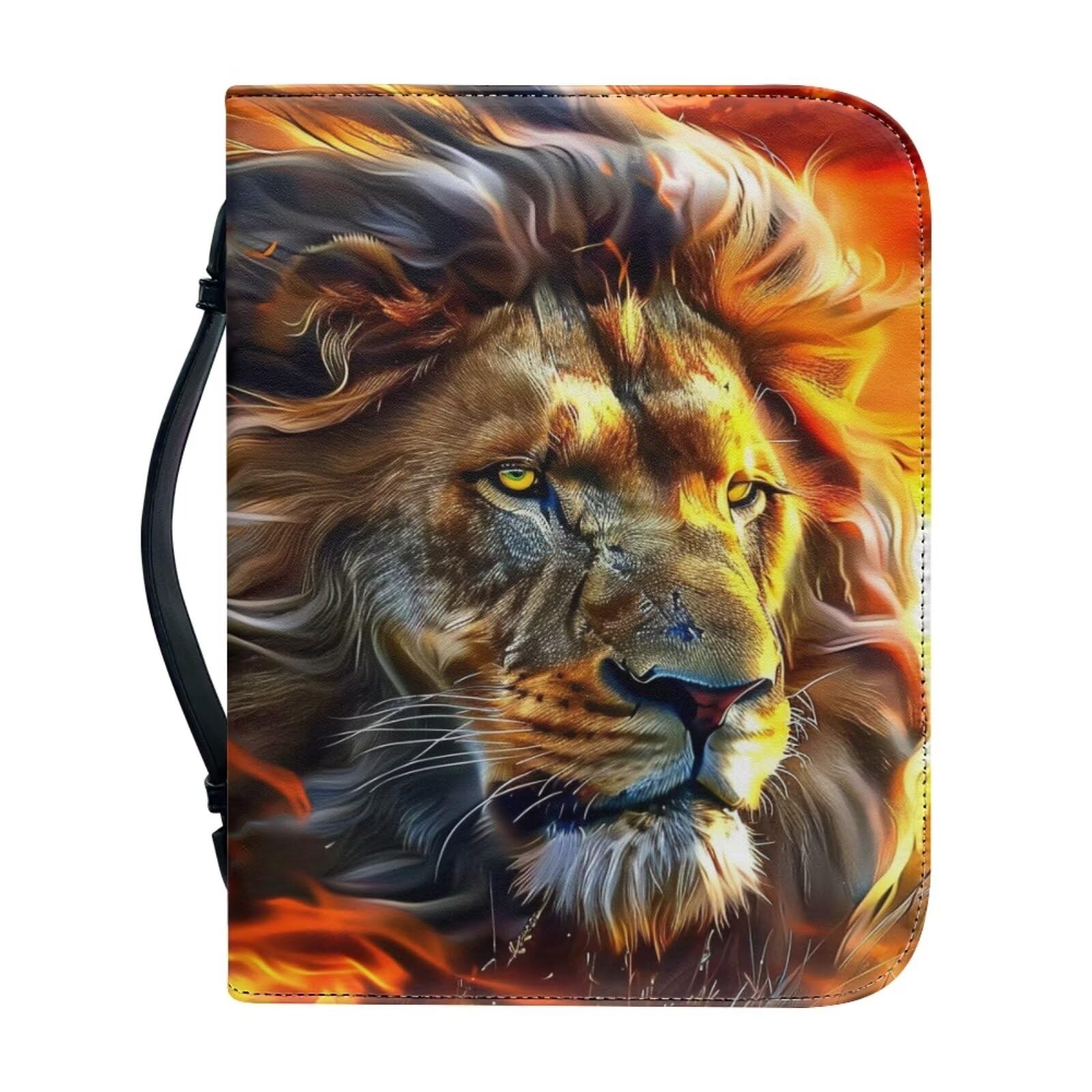 Ceudet Bible Cover for Men Women, Carrying Book Case Church Bag for Bible Accessories with Handle and Zippered Pocket, for Scriptures,Cool Lion,2XL — image 1