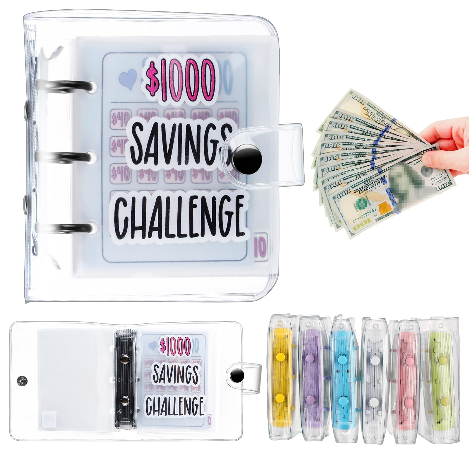 Jetec 1 Pcs 1000 Mini Money Saving Binder Money Saving Challenge Book with Envelopes for Budgeting Cash Planner School Class Christmas Prize Gift (Black)