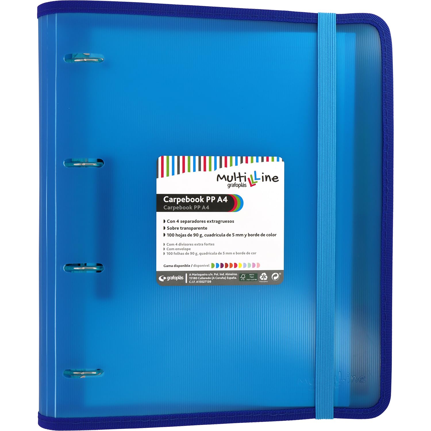 Grafopls 4 Ring Binder with Refill and Separators, A4, Blue