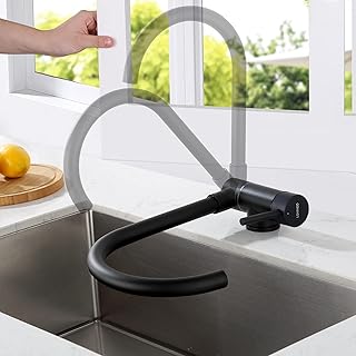 Lonheo Robinet de Cuisine Rabattable Noir U-Forme, Robinet Cuisine Pliable Contre Fenêtre en Acier Inox 304, Mitigeur Evier Cuisine Rabattable Pivotant à 360°