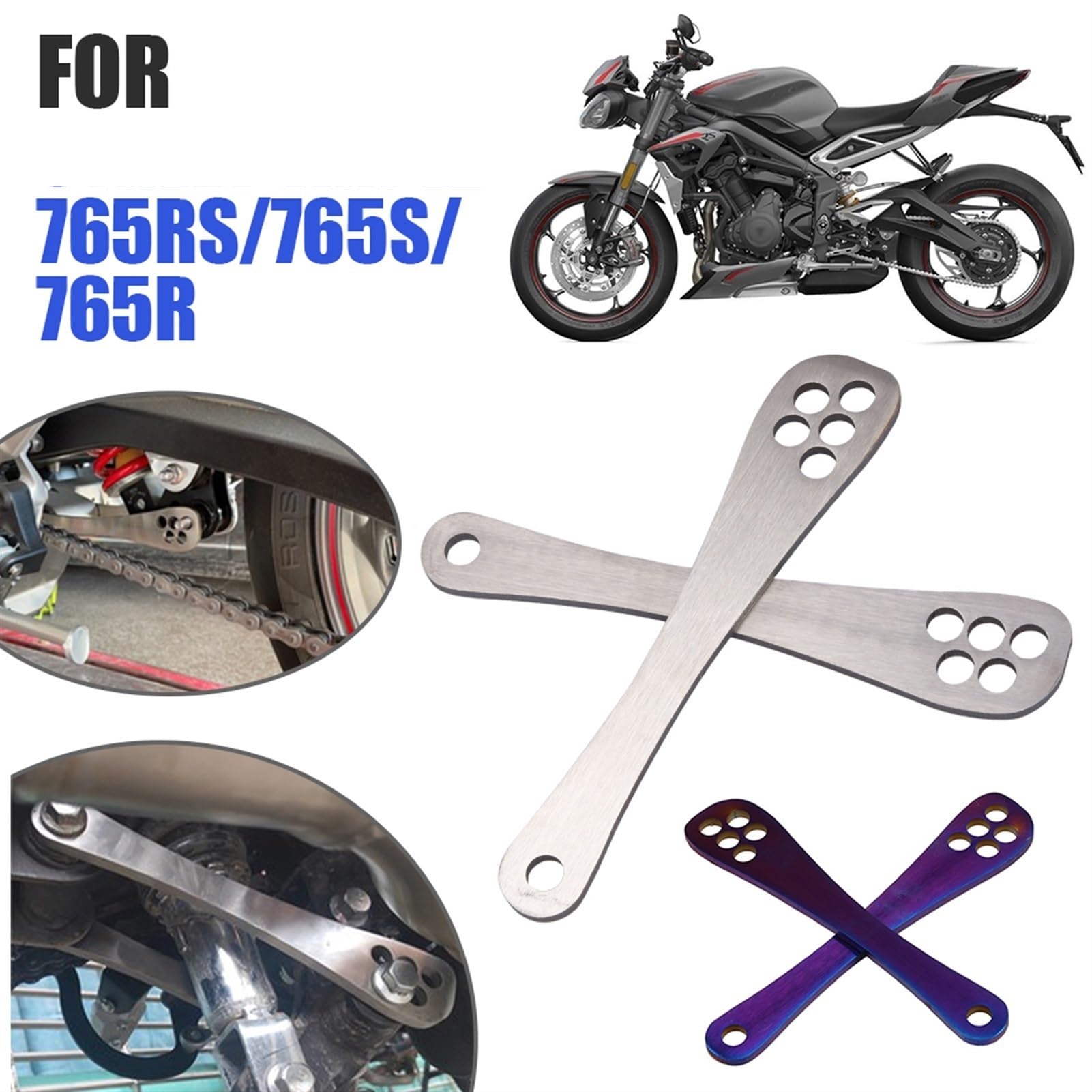 Accessoires de Moto Lien d'abaissement Lien Ascendant Chute de Suspension arrière, for Triumph, Street Triple 765RS 765S 765R 765 RS RS Kit de Liaison d'abaissement(Size:Silver Rising Link)