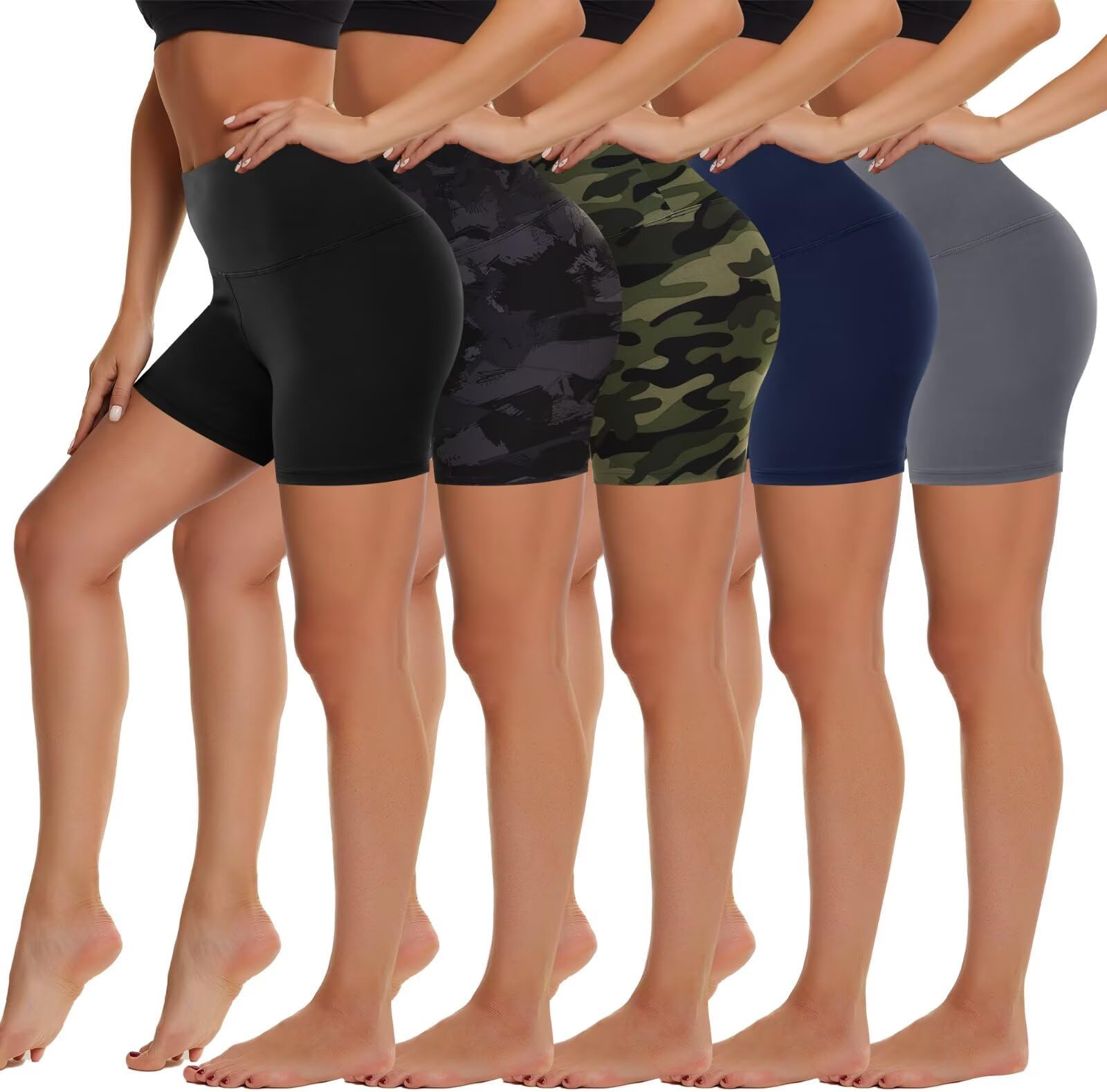 5 Pack Biker Shorts Women - 5"/8" High Waist Spandex Workout Yoga Running Athletic