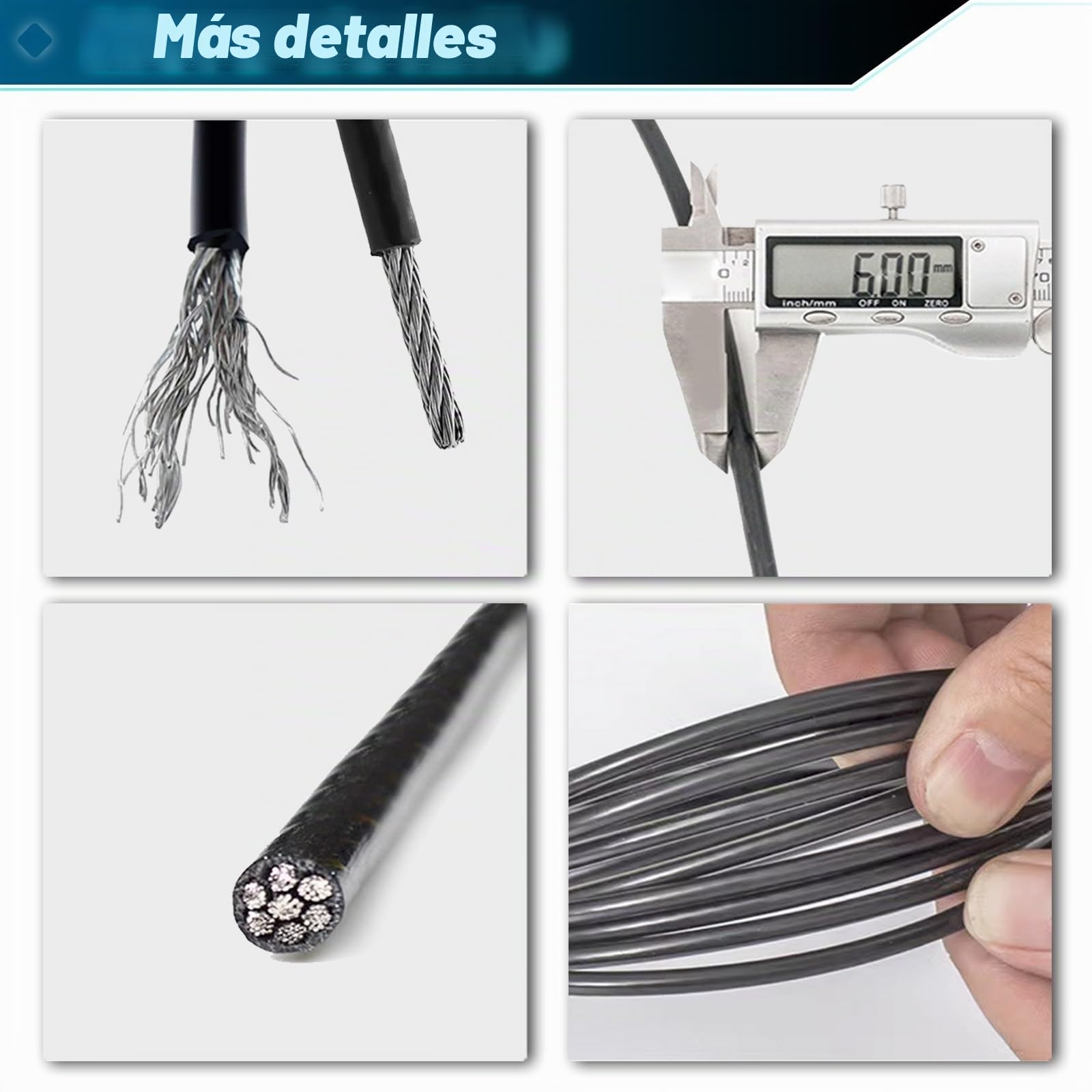 Cable de Acero para Fitness 15m 20m 25m, Cuerda de Alambre, 6mm Cuerda Gimnasio Alambre para Sistema de Polea, Cables Máquina Accesorios Gym en Casa