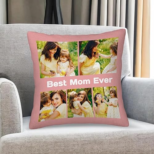 Best Mom Ever Personalized Pillowcase  Custom Photo Collage Throw Pillow Cover, Gift for Family, Couple, Christmas, Mother's Day & Birthday