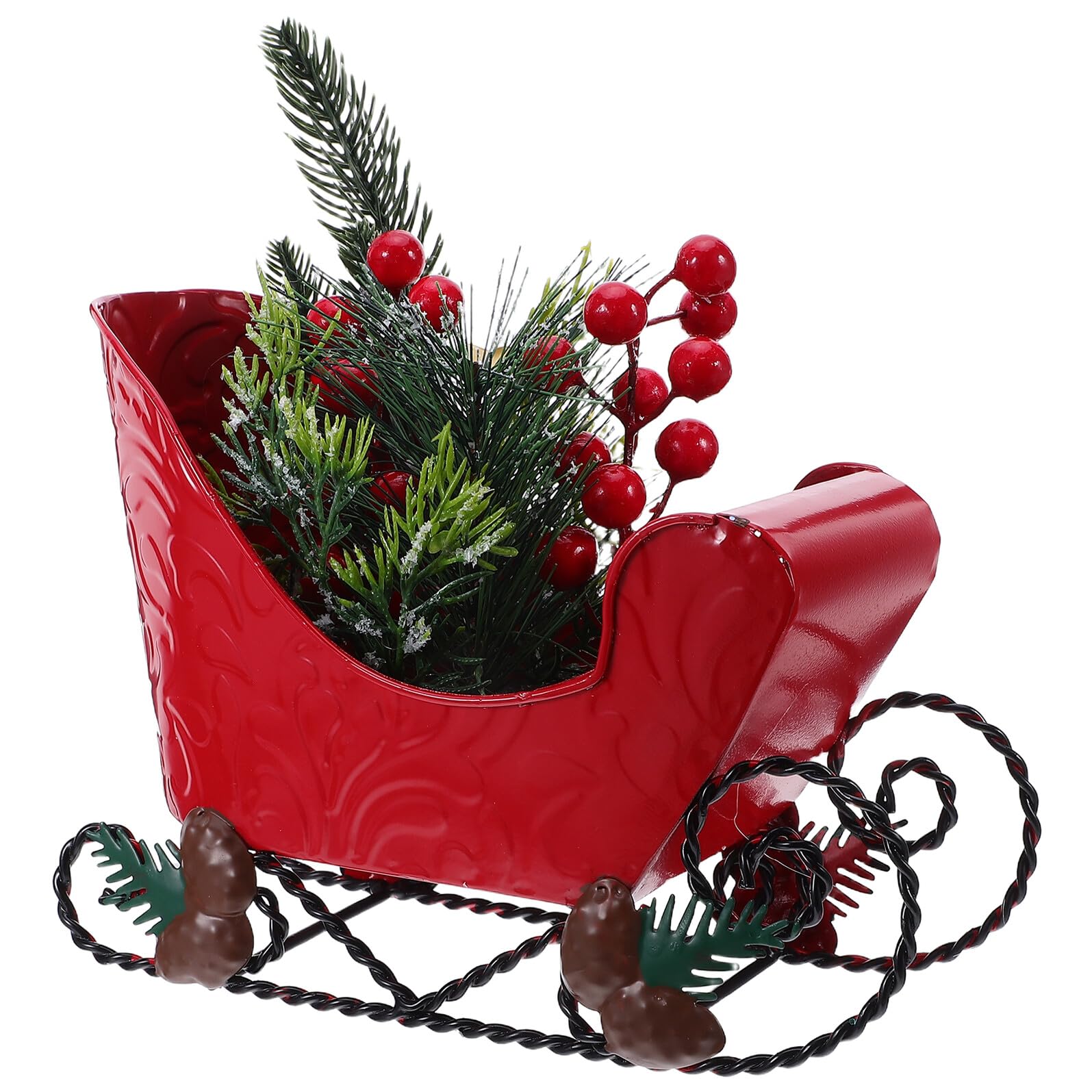 Cabilock Weihnachtliche Metall Schlittenfigur Miniaturschlitten Tischdekoration für Weihnachten Klassische Rentier Schlittenskulptur für Schreibtisch und Weihnachtsbaum
