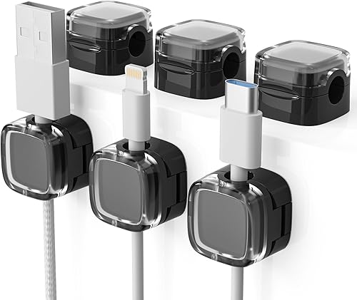 Miniatura 12 de Paquete de 6 organizadores magnéticos de cables y clips para cables, gestión de cables ajustables debajo del escritorio, soporte de alambre adhesivo
