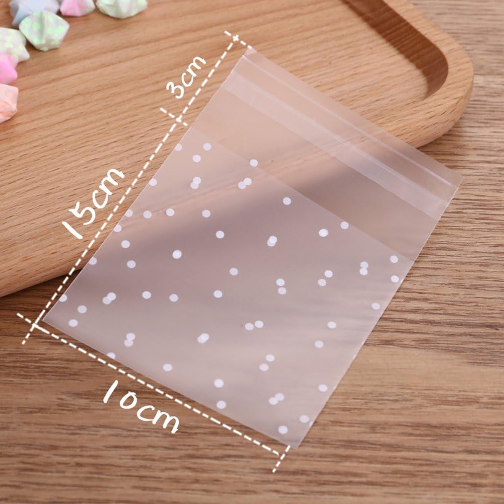 Hustar 200 Pcs White Polka Dot Self Sealing Cello Cellophane Bags Bakery Candle Soap Cookies Poly Bags 10x15cm