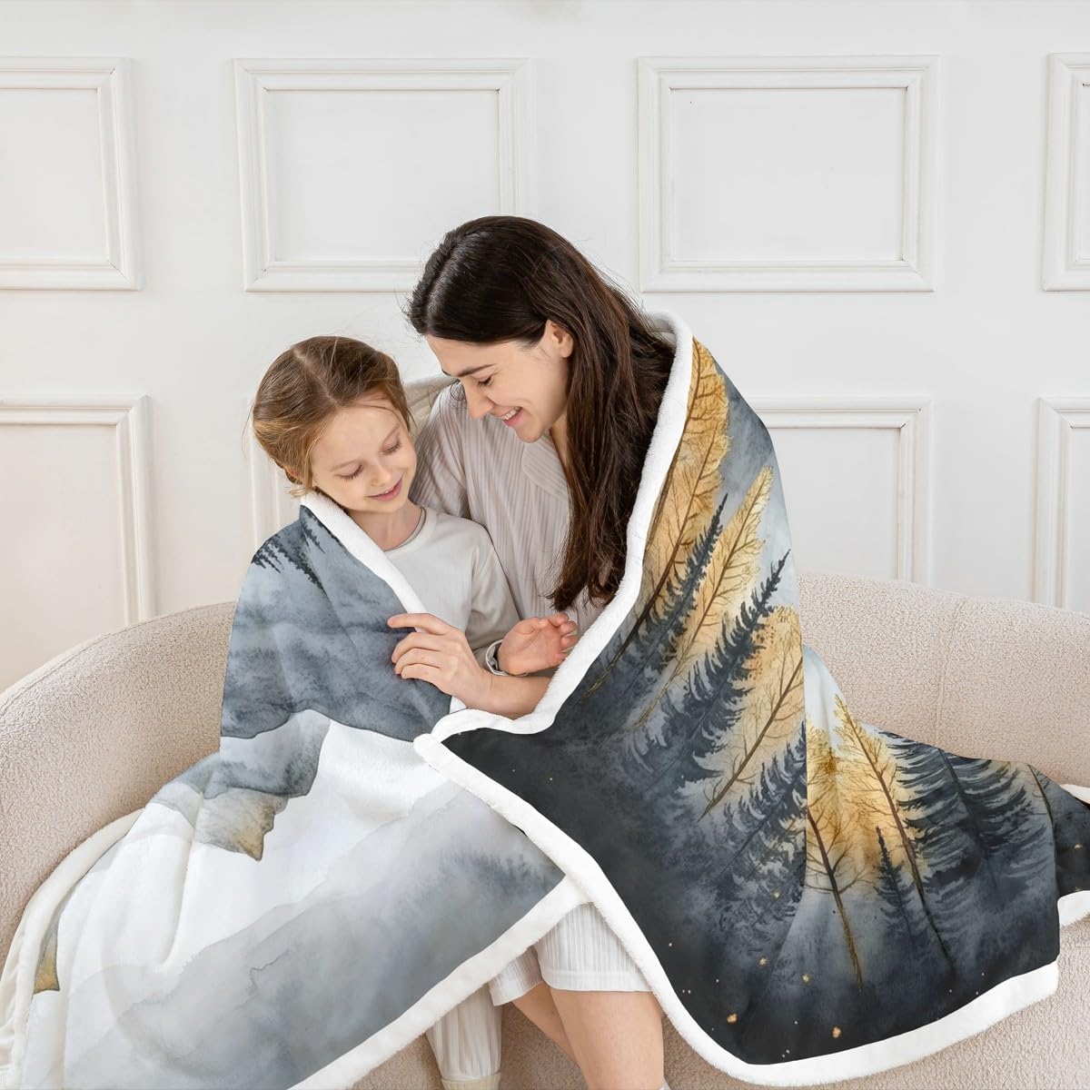 Castle Fairy Mysterious Mountain Tree Throw Blanket for Kids,Misty Jungle Nature Plants Fleece Throw Blanket for Bedroom Sofa Dorm Decor,Fog Tree Lightweight Bed Blankets,40 x 50 Inches image 2