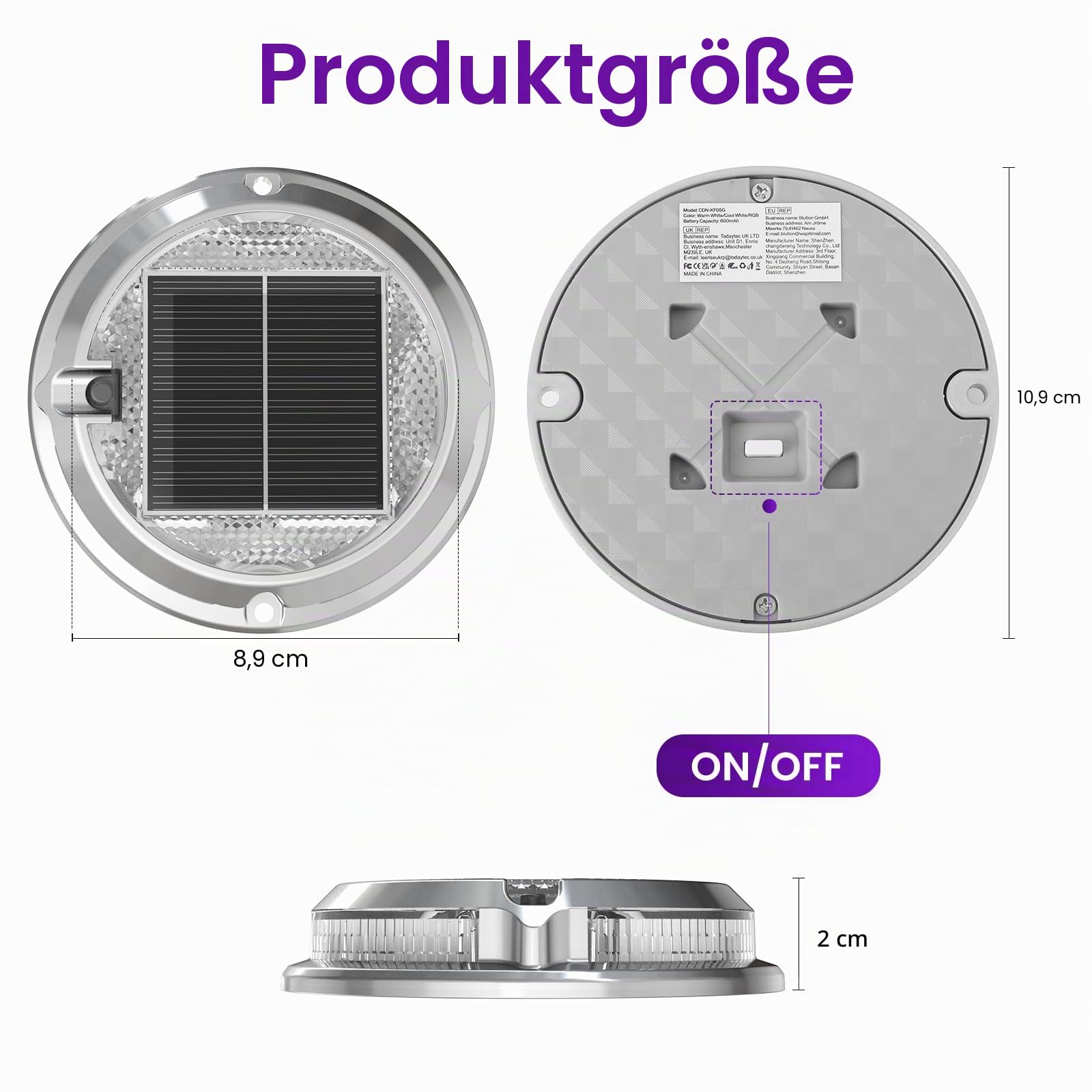 Quntis Solar Bodenleuchten für Außen 8 Stück Aluminium Deck Lights Outdoor | Warmweiß Kaltweiß RGB Bunt Gartenleuchte IP68 wasserdichte Solarleuchten für Garten Treppen Gehwege Höfe Pfade Balkon