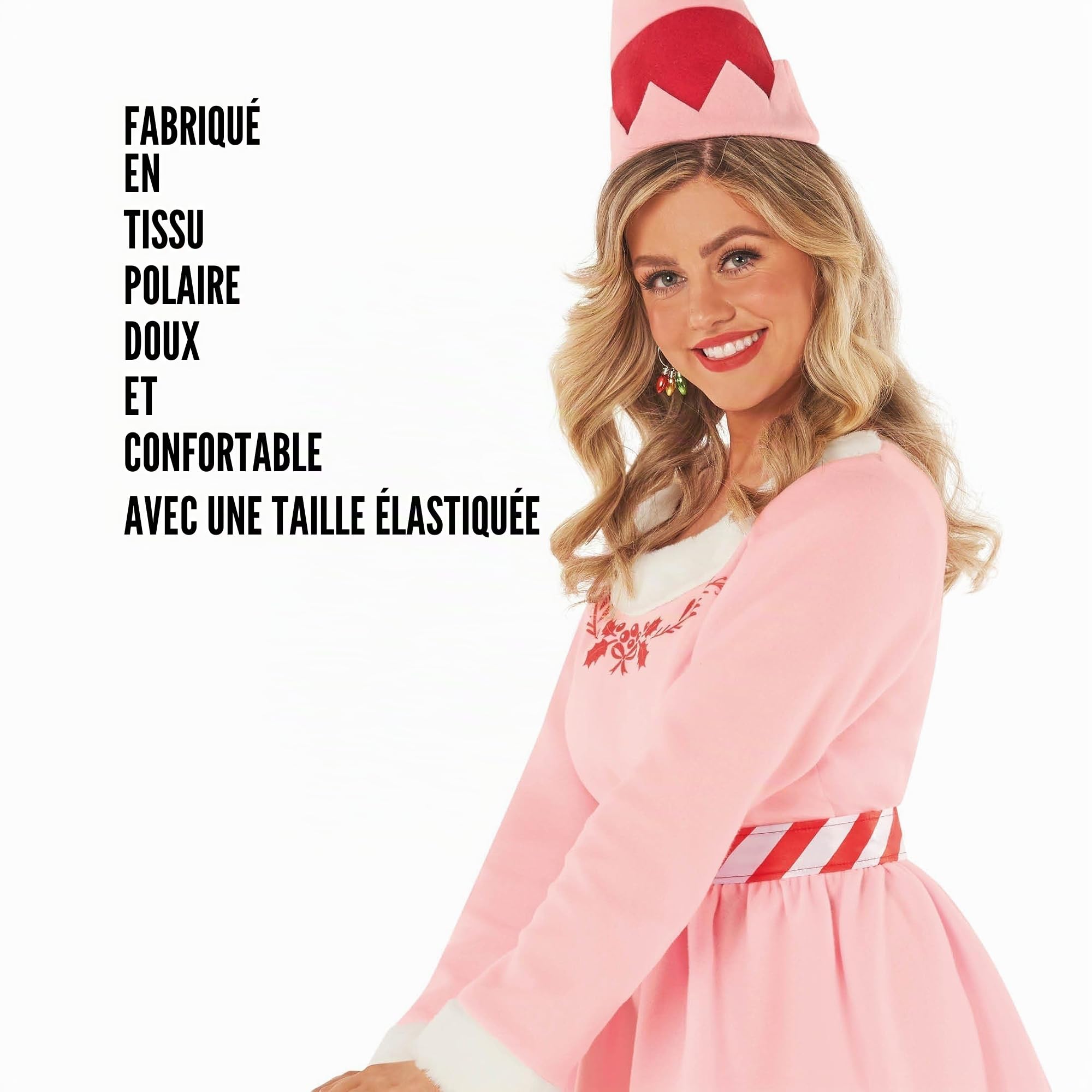 Morph Costume Lutin Rose Femme, Tenue Elf Noël, Déguisement Fête Festif, Robe Elf Amusante