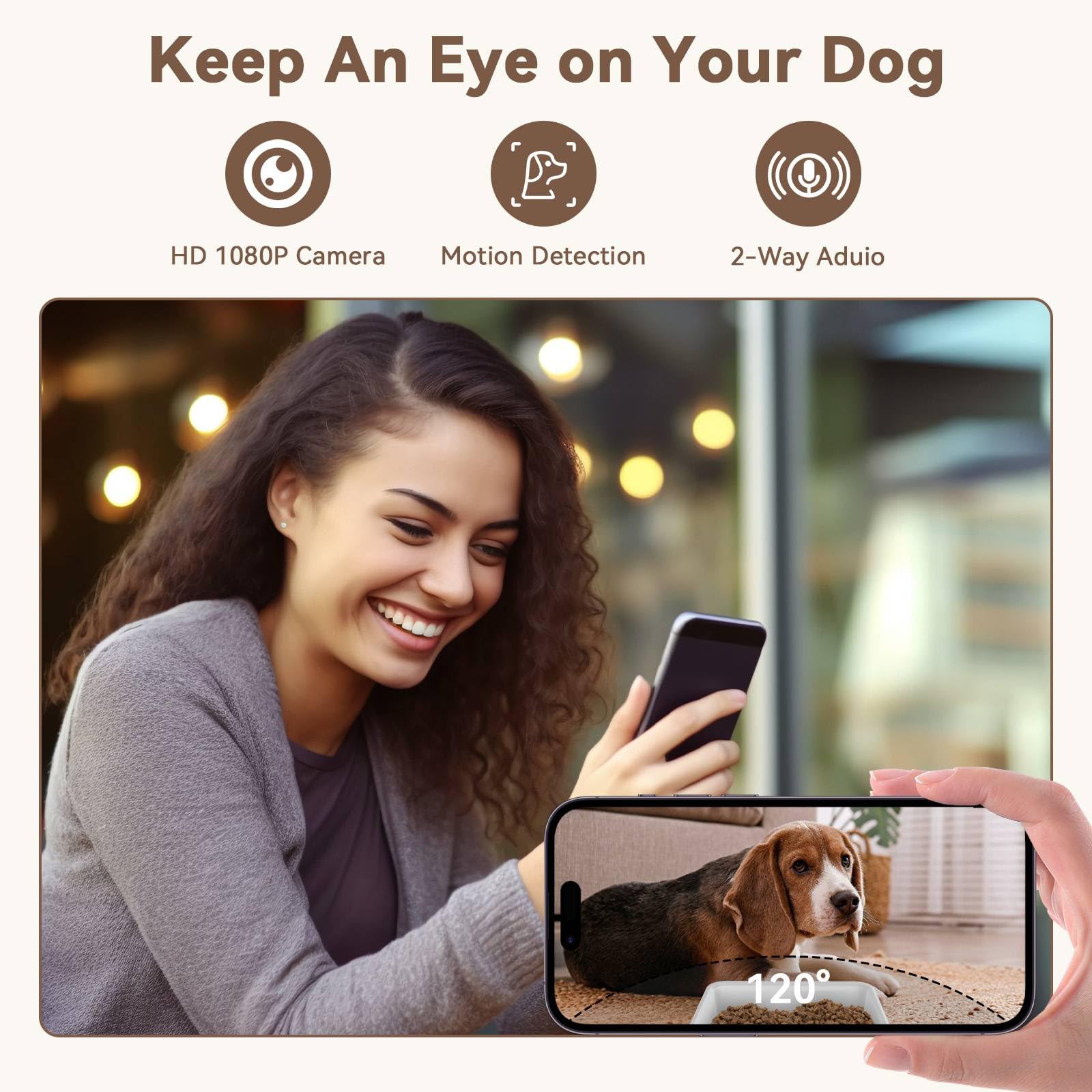 UTCG Comedero automático para perros con cámara: 8L/33 tazas 5G WiFi temporizador dispensador de alimentos para perros medianos – 1080P HD visión nocturna grabación de video 2 vías audio APP control