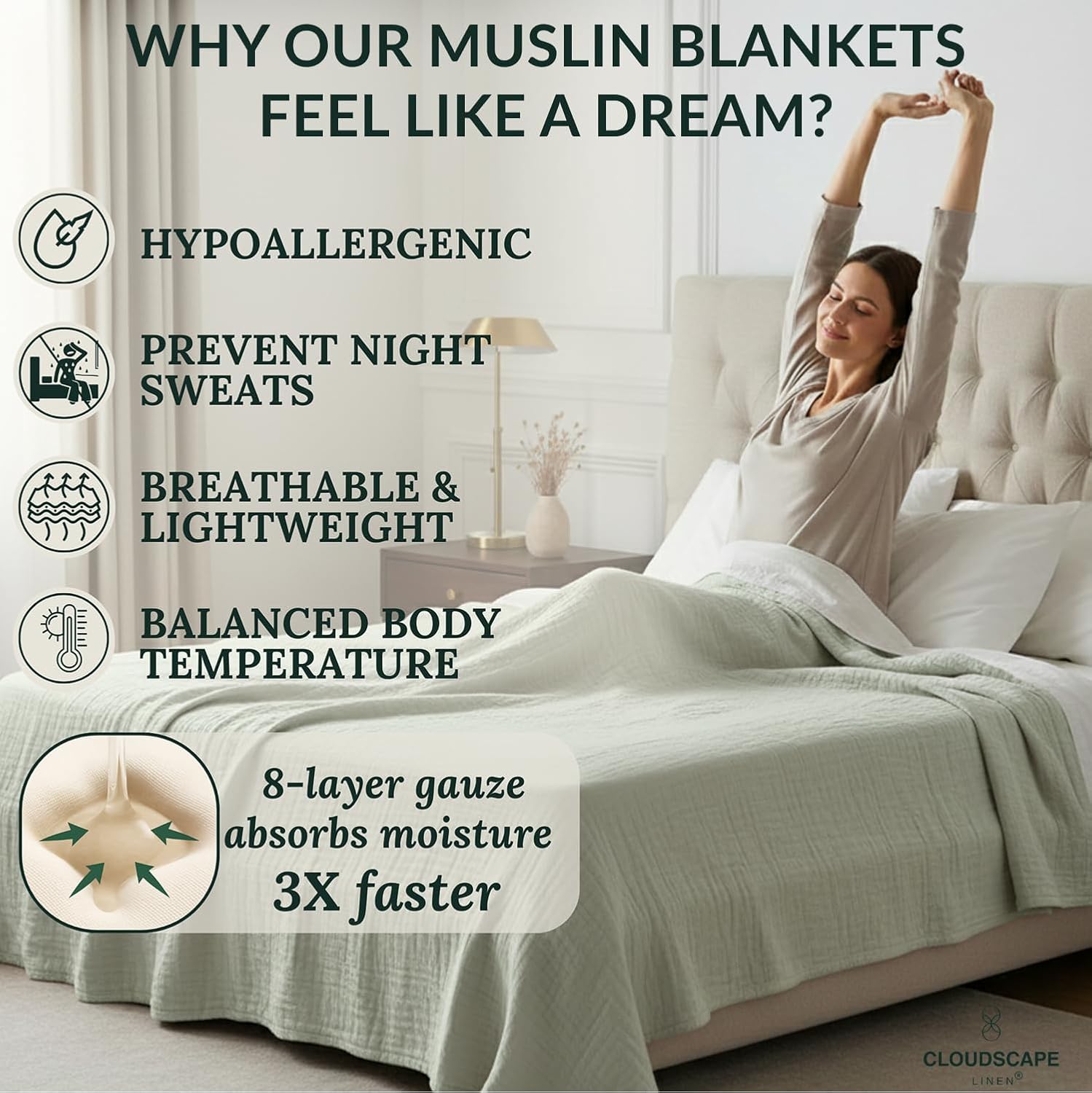 CLOUDSE 8 Layer Muslin Blanket for Adults, Cotton Gauze Layering