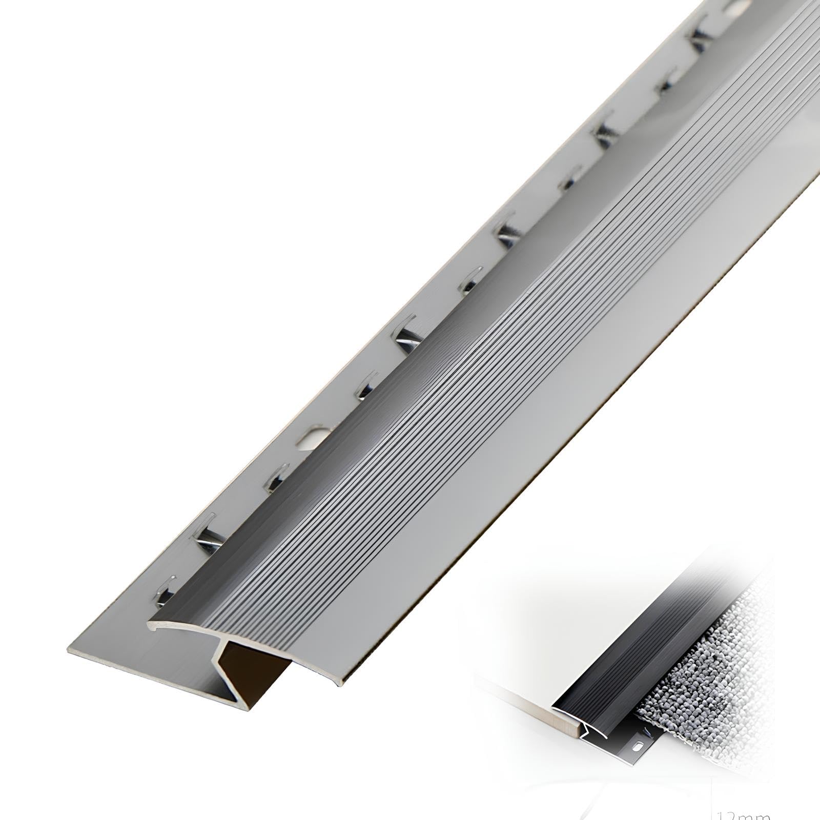 Striscia Di Soglia Per Pavimenti In Alluminio, Profilo Per Bordi Moquette | Profilo Di Transizione Per Porta, Strisce Per Finiture Di Moquette E Tappeti(Gray,40mmx135cm)