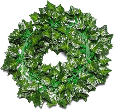 Artificial Ivy Garlands Leaves Plants Vines, 87 Feet 12 Pack Artificial Vine Garlands Greenery Fake Ivy Foliage for Hanging Wedding Home Garden Wall Outdoor Decoration with Cable Ties.