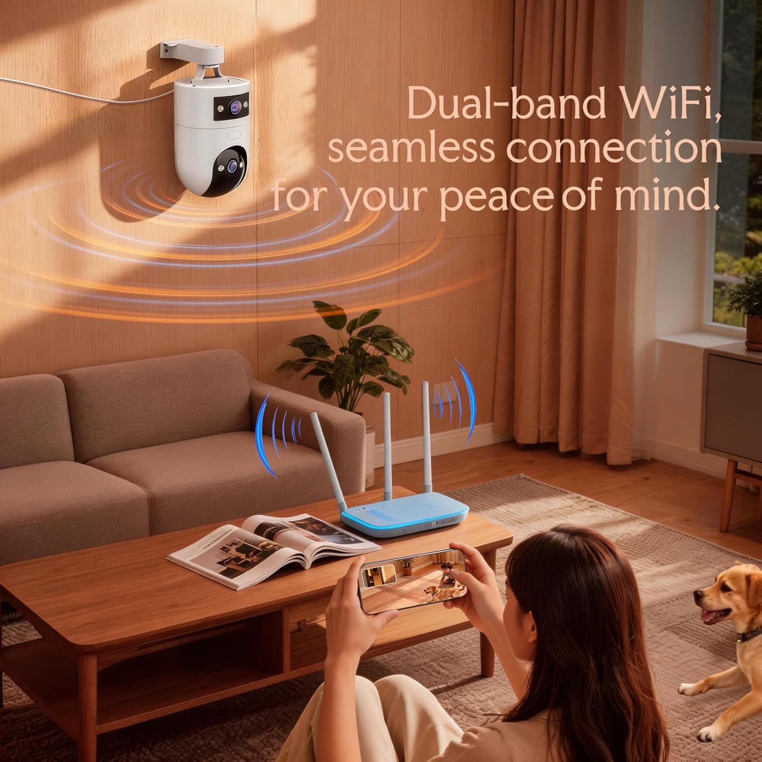 JOOAN 2K Indoor Security Camera, Dual Lens Cameras for Home Security, WiFi Surveillance Camera, PTZ Auto Tracking, Human Detection, 2-Way Audio, for Puppy Kids Elderly Outdoor, Plug-in Power, 1 Pack