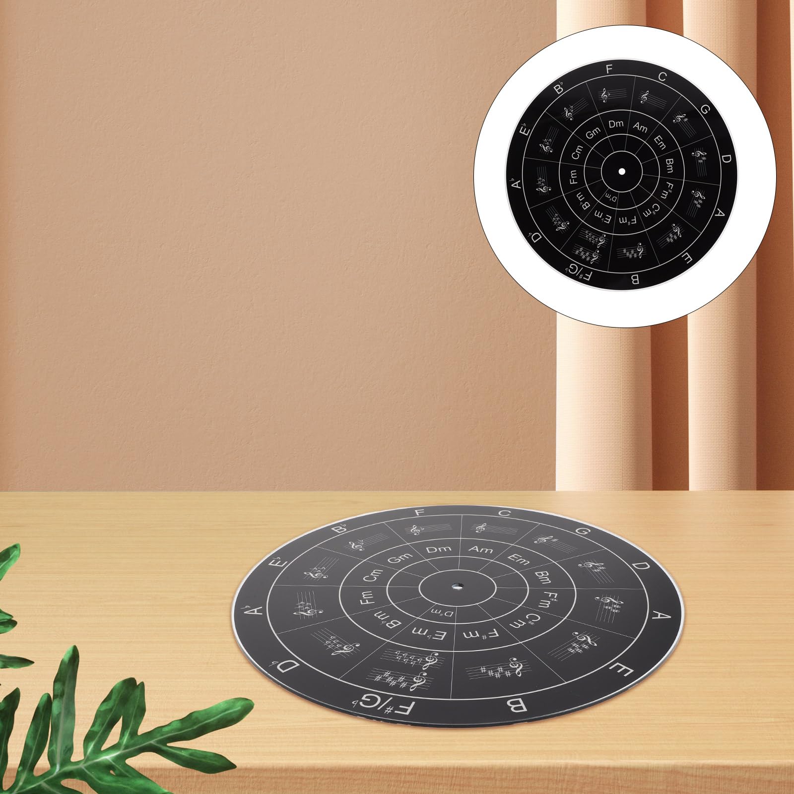 Tappetino per Giradischi in Acrilico Nero, Anti-statico | Motivo Fifths, Forma Rotonda, per Vinile e Piatti Record Player, Uso Dj Party