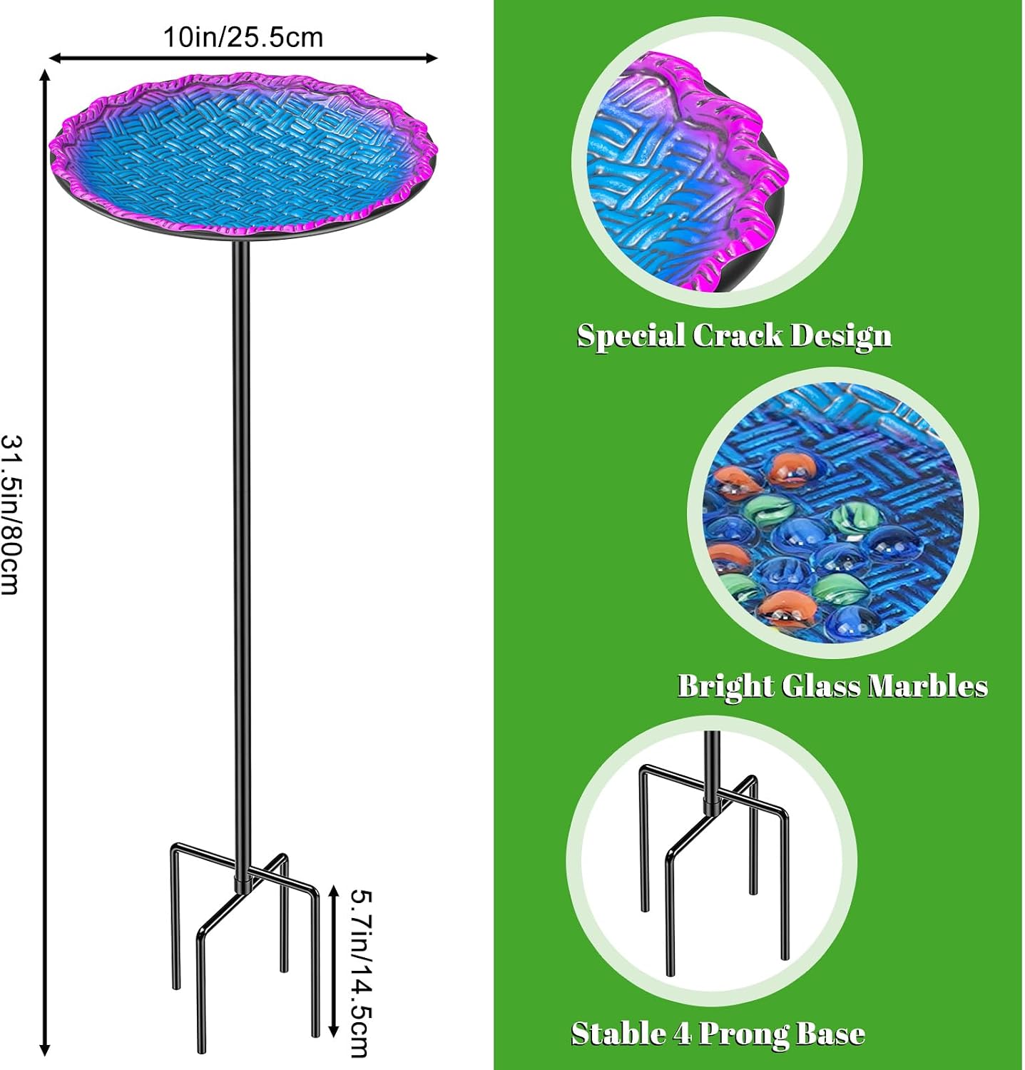 Bee Butterflies Watering Station, Standing Bee Feeder with Glass Marbles for Outside, Bee Bath Feeder with Metal Stakes Butterfly Puddler Garden Yard Déco (Blue) image 2