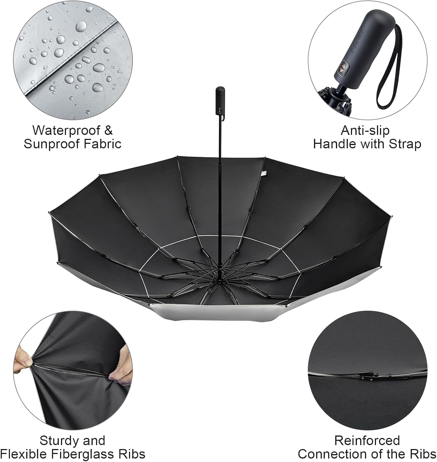 G4Free 42/46/54/62 Inch Large Golf Umbrella Compact Reverse Travel Umbrella 10 Ribs Windproof for Rain Double Canopy Automatic Open Close - Image 7
