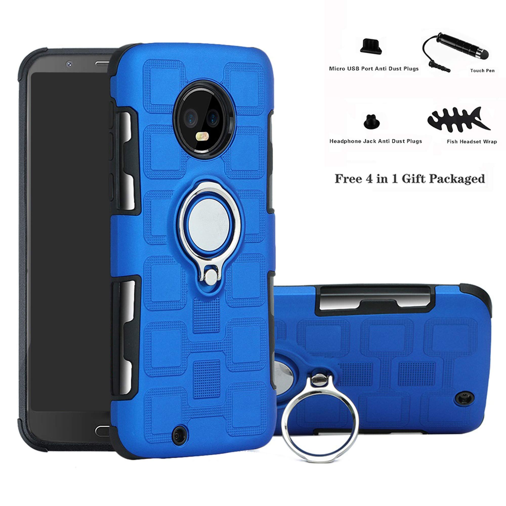 Labanema Case for Moto G6 2018, Hybrid Dual Layer [Anti-Scratch] [Shock Absorption] 360 Degree Rotation Ring Holder Kickstand Armor Slim Protective Cover Case for Motorola Moto G6 2018 - Blue