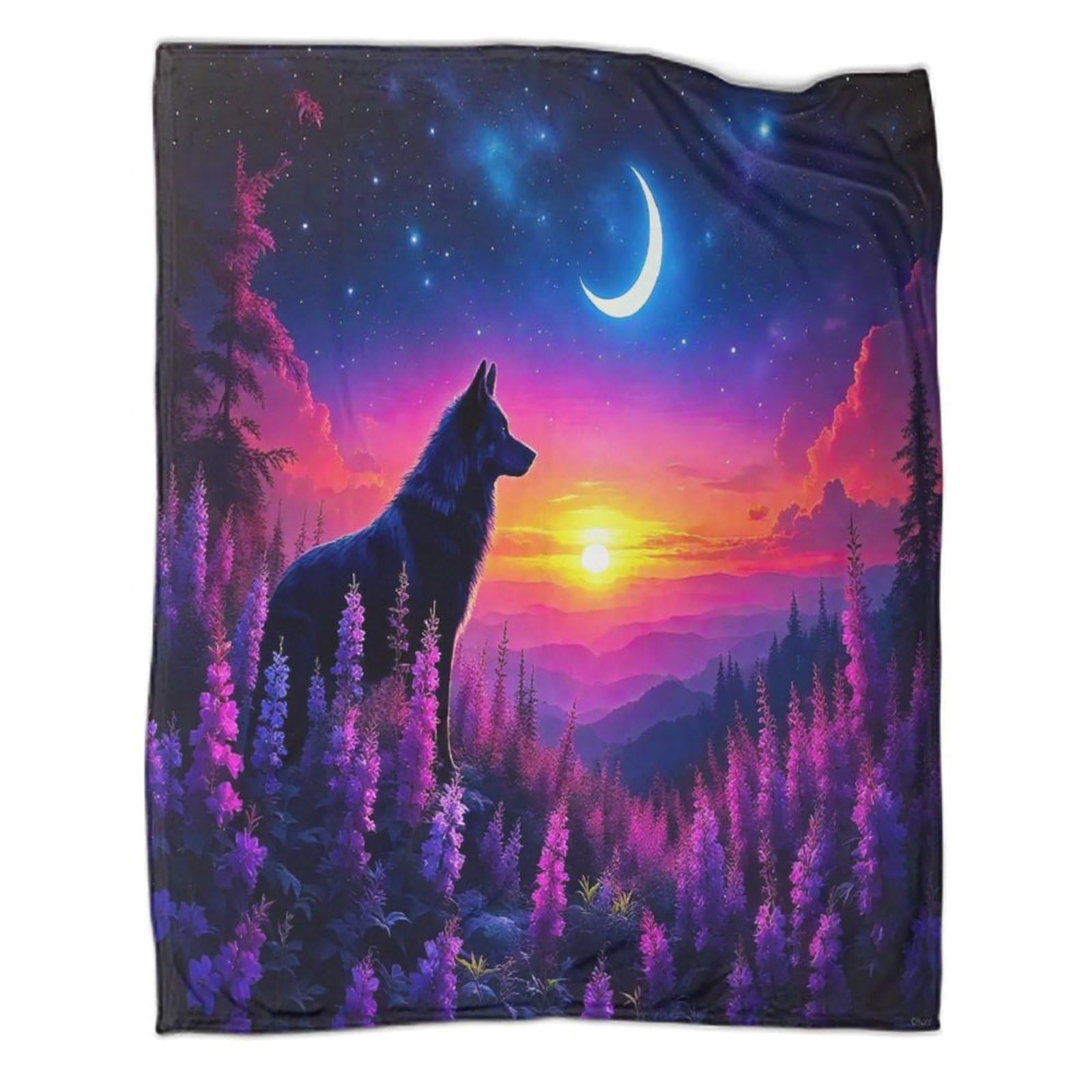 Couverture loup 3D pour voyage et camping plaid doux enfant 150x200 pour nuits étoilées