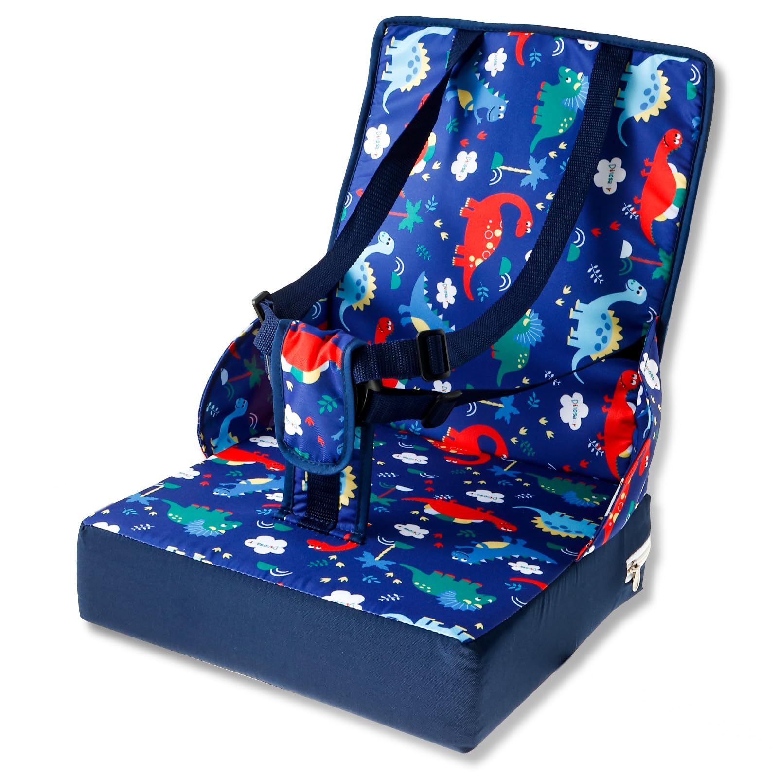 Toddler Booster Seat for Dining Chair Waterproof Baby Sit Up Seat with Backrest and Safety Buckle Non-Slip Kids Travel Booster Seat (Dinosaur)