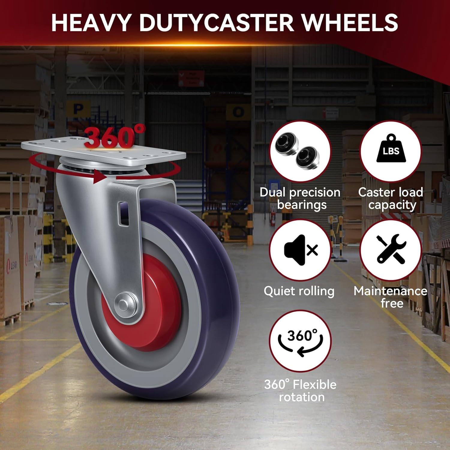 5 Inch Heavy Duty Industrial Casters Set of 4 – Swivel Caster with 1400lbs Capacity, Rubber Caster Wheels for Cart Grocery Retail Stores (4 Swivel)