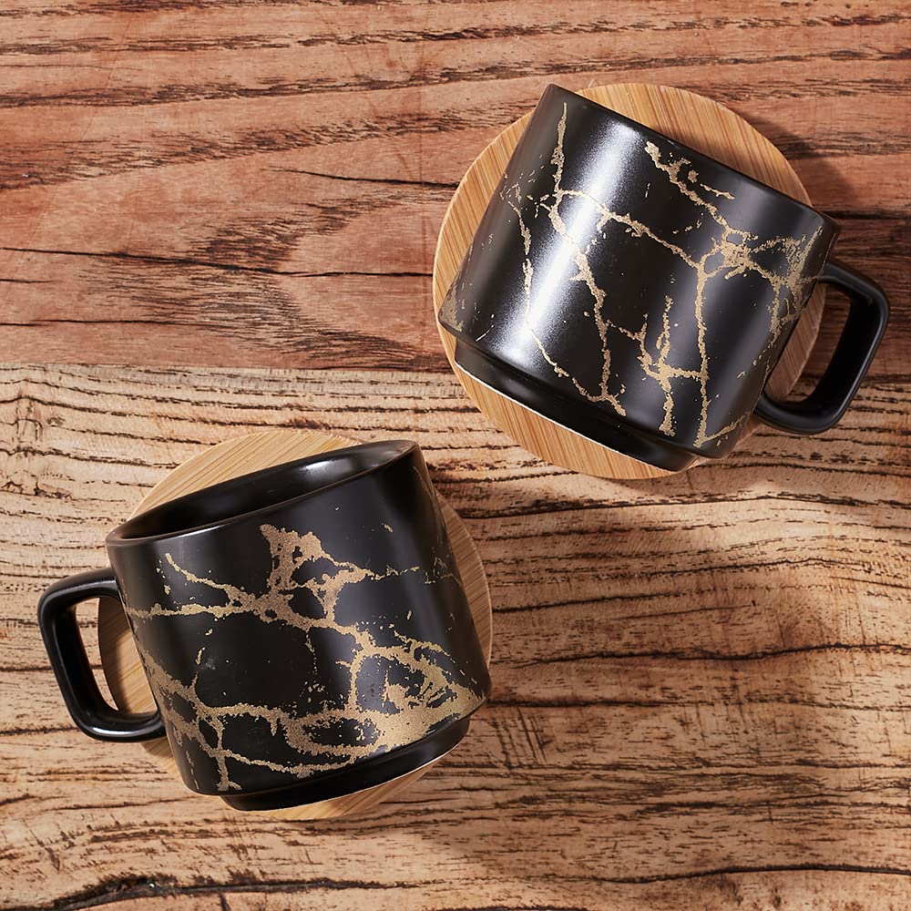 LUKA Juego de 4 tazas de café expreso de porcelana con platillo y soporte de metal, apilables, de cerámica, para café con leche, café, moca, té (juego de 4)