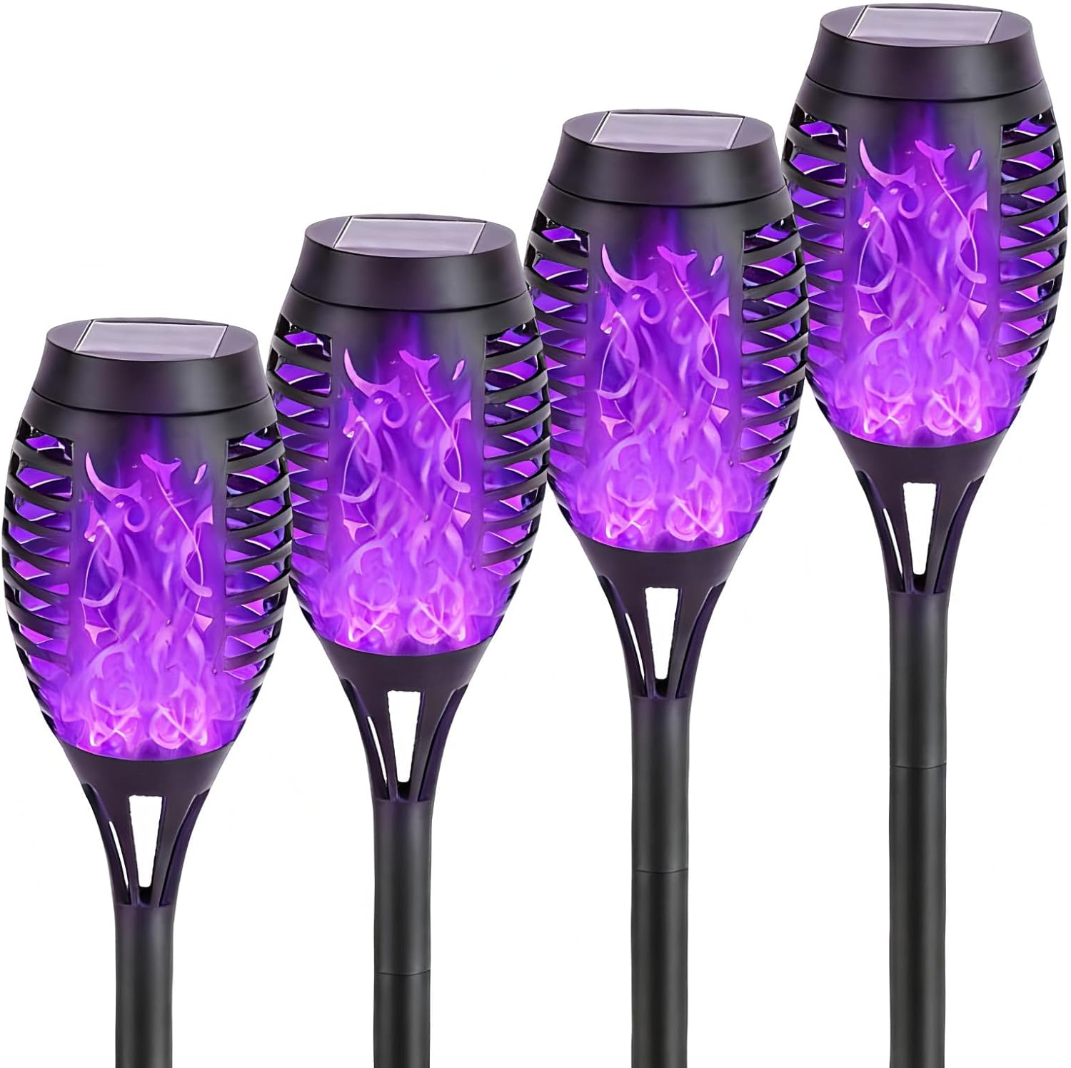 Solar Torch Light with Flickering Flame,4Pack Solar Lights Outdoor,Waterproof Solar Powered Yard Garden Lights,Solar Flame Light,Torches Lighting for Outside Patio Lawn Path Decorations (Purple)