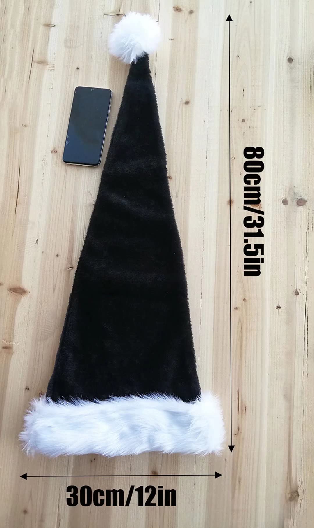 QIAONIUNIU Czarna czapka Świętego Mikołaja - dorośli Deluxe czarno-biała świąteczna czapka świąteczna opakowanie 2 szt