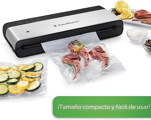 Vista 3 de FoodSaver PowerVac Sellador al vacío compacto de acero inoxidable y negro de almacenamiento vertical VS0150 Preserva la frescura, reduce