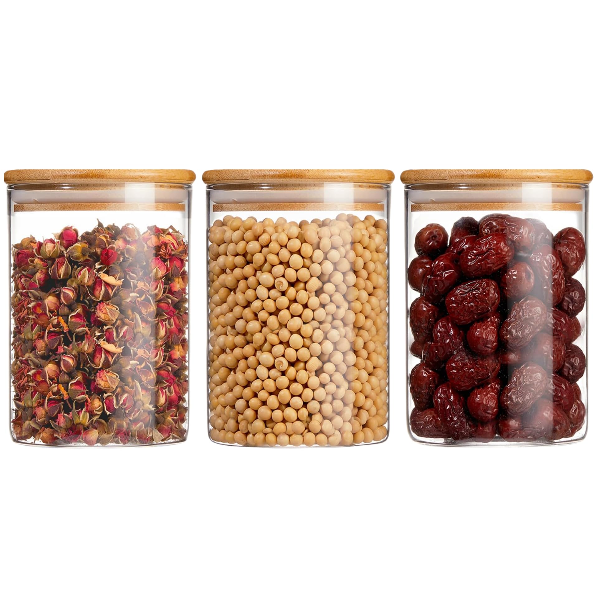 Eidoct Clear, Brown Glass Storage Jars With Lids High Borosilicate Glass Clear Airtight Food Storage Container Jar With Sealing Lid, Tea, Coffee Beans, Flour, Candy, Cookie, Spice, Cereal (750Ml-3Pcs)