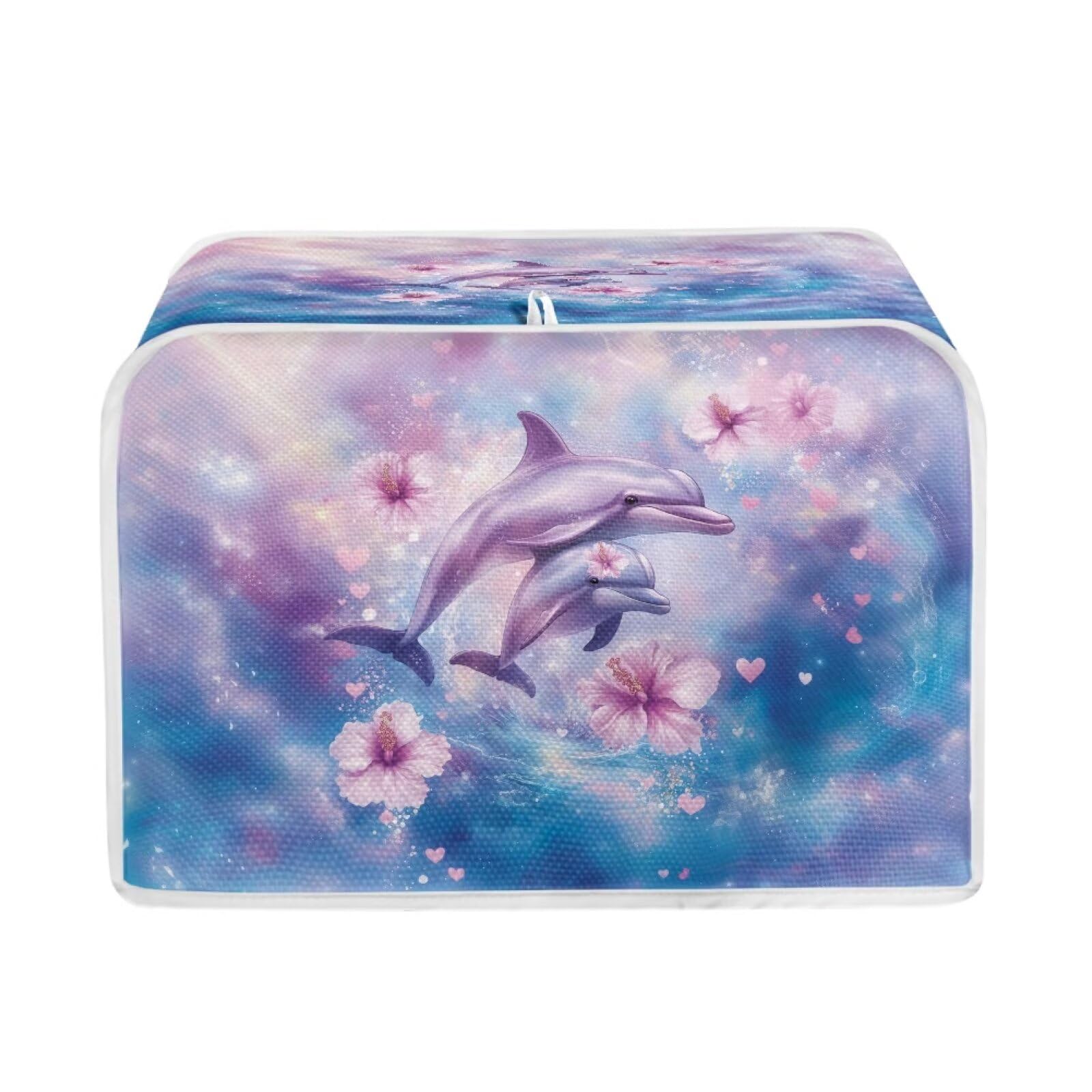 Talayituse Dolphin Hibiscus Print 2 Slice Toaster Covers Dust Protection Bread Maker Covers Toaster Oven Cloth Cover Kitchen Accessories Washable Appliance Cover, S
