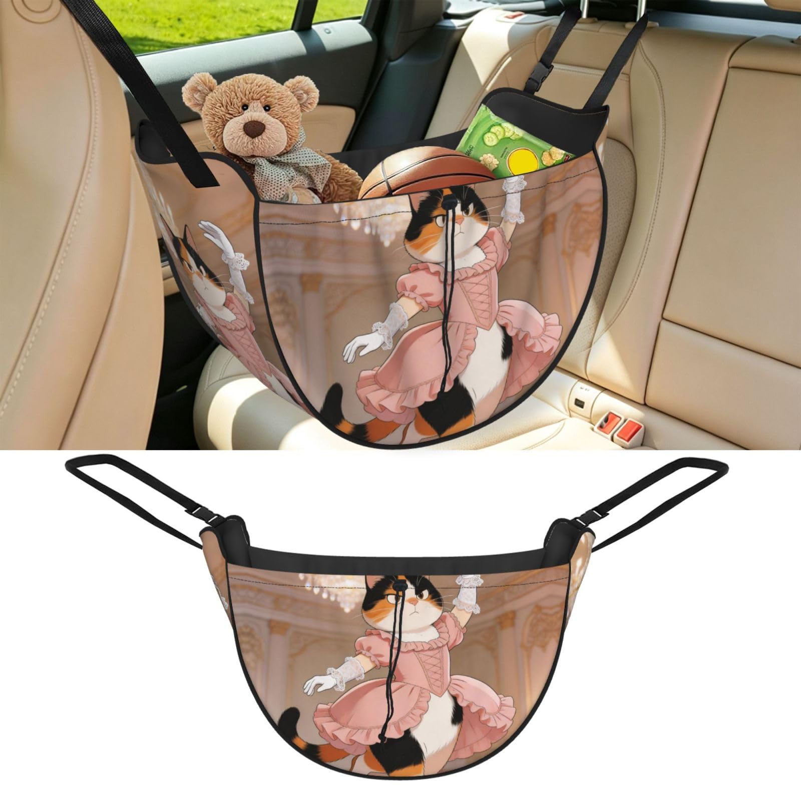 Cntdbu Black Dancing Cat Car Seat Organizer-Backseat Storage Bag For Travel